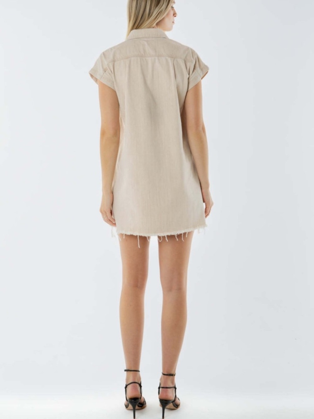 ÉTICA Pricilla Fray Hem Shirtdress in Canyon Sand Size Large - Picture 3 of 9